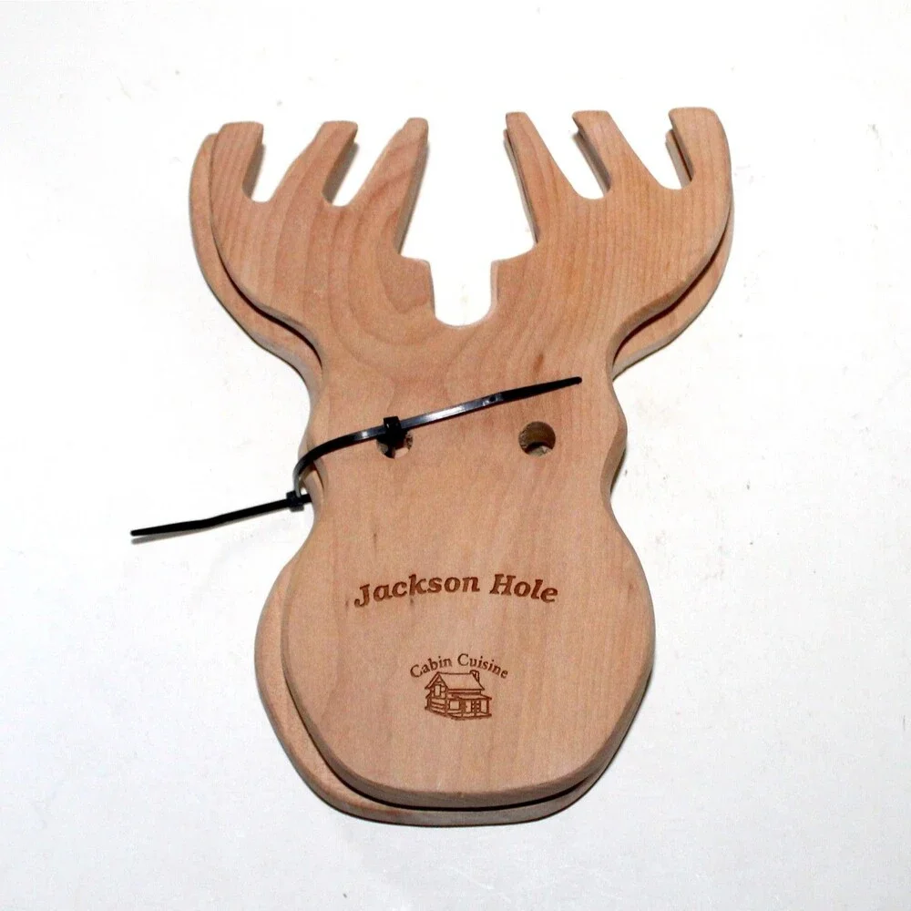 Moose Salad Pasta Servers Jackson Hole Cabin Cuisine Wyoming wood